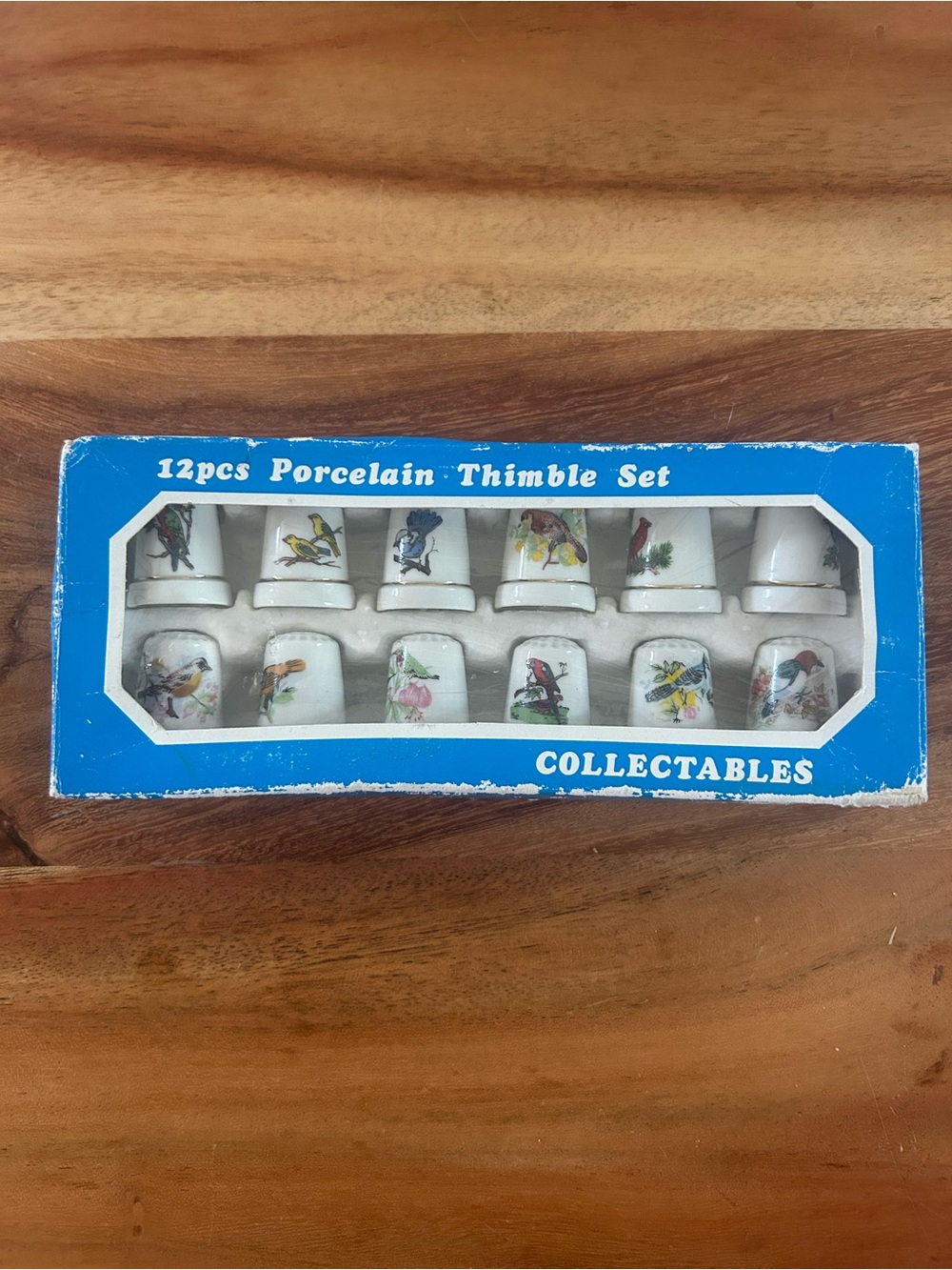 Vintage 12pc White Porcelain Thimble Set with Bird Motifs